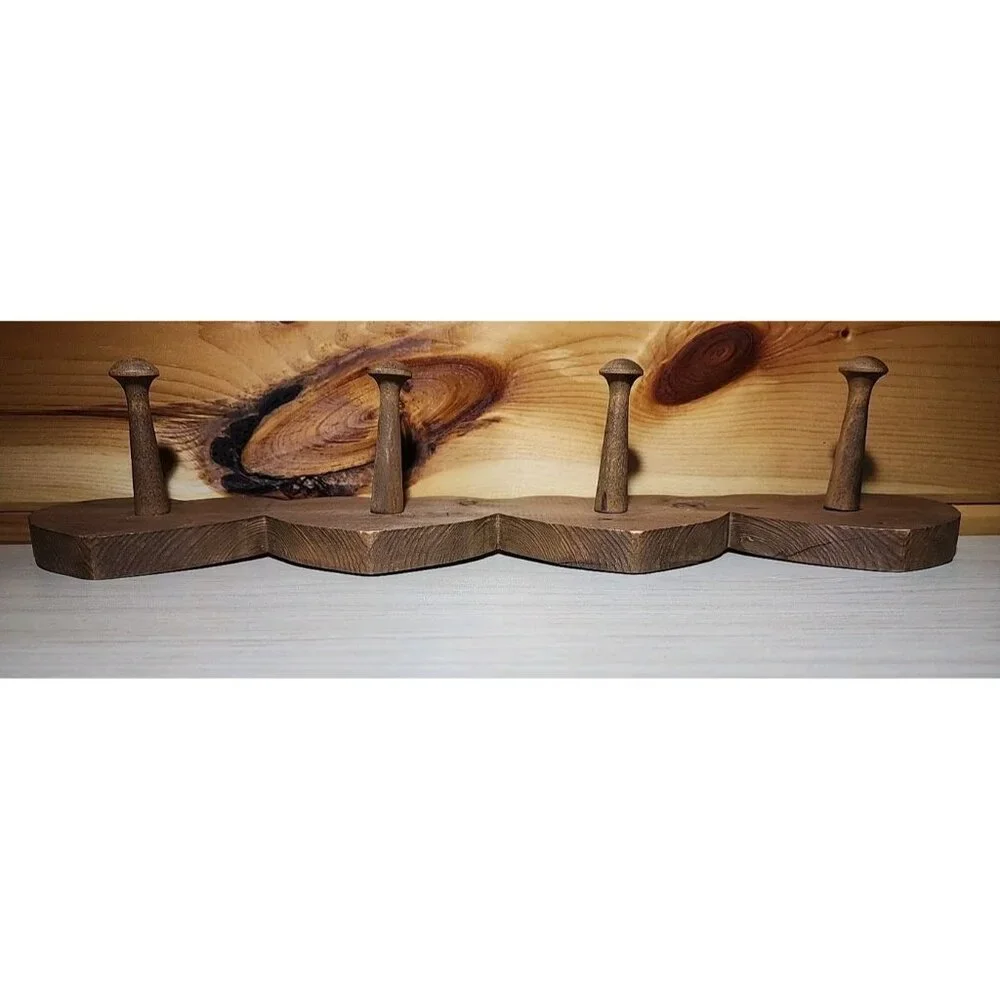 Vintage 80s Heart Shaped Wood Small 4 Peg Wall Coat/Key Hanger/Leash/Scarf